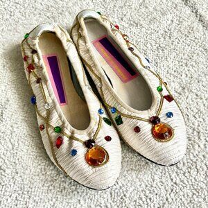 Rare Vintage Susan Bennis Warren Edwards Jeweled Ruched Satin Flats sz 6.5
